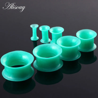 Alisouy 1Pair Flexible Silicone Green Ear Plugs and Tunnels Ear Gauge Plug Tunnel Body Jewelry Piercing Stretcher Expanders