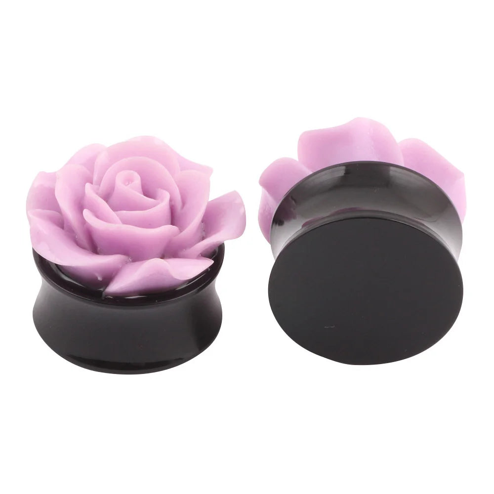 Alisouy 1 Pair Pink Rose Flower Ear Plug Acrylic Flesh Ear Plug Tunnel Ear Expander Gauges Body Piercing Jewelry