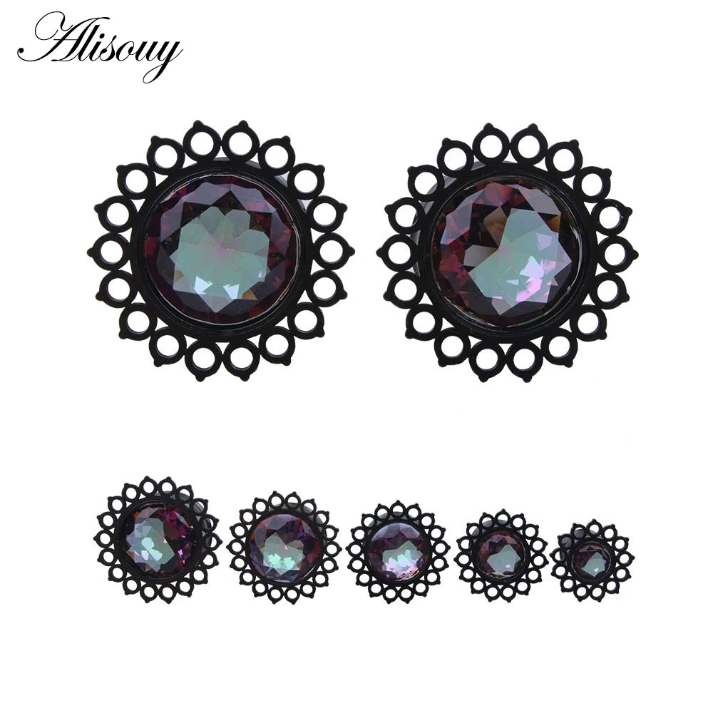 Alisouy 1 Pair Surgical Stainless Steel Gauge Earrings Black Ear Plug Tunnel Piercing Body Jewelry Single Flared Ear Expander