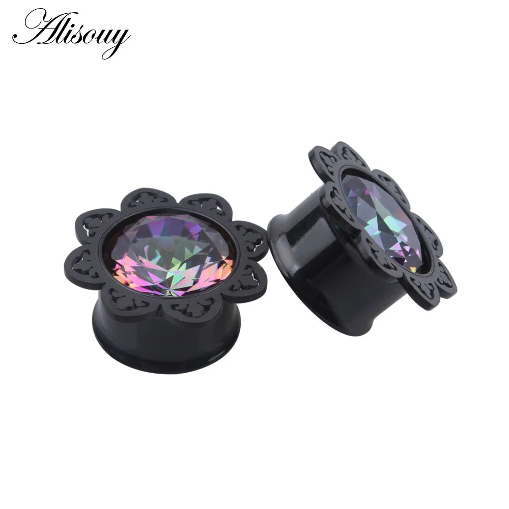 Alisouy 1 Pair Surgical Stainless Steel Gauge Earrings Black Ear Plug Tunnel Piercing Body Jewelry Single Flared Ear Expander