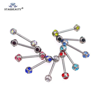 1Pc 10 Styles 1.2*10+4mm Zircon Ball Party Friendly Tongue Ring / Straight Barbell - Barbell Body Jewelry