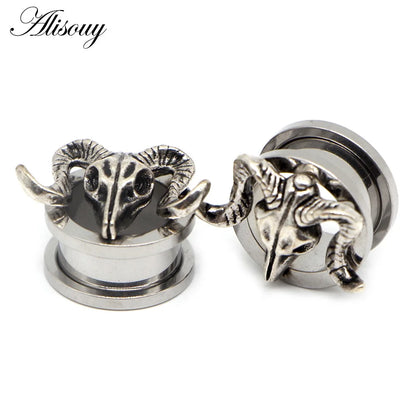 Alisouy 2pcs Piercing Ear Gauges Expander Stainless Steel Dinosaur Earrings Plugs Tunnels Screw Fashion Piercing Body Jewelry
