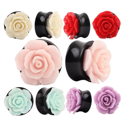 Alisouy 1 Pair Pink Rose Flower Ear Plug Acrylic Flesh Ear Plug Tunnel Ear Expander Gauges Body Piercing Jewelry