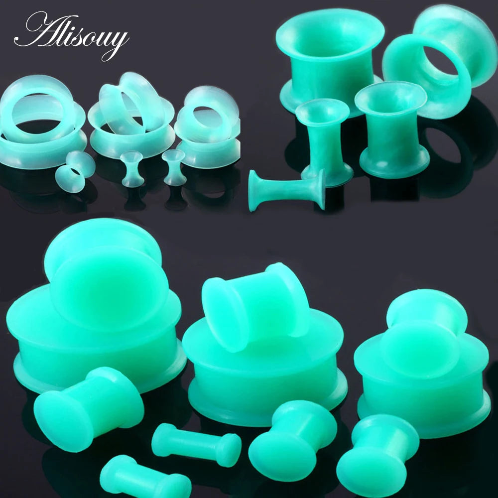 Alisouy 1Pair Flexible Silicone Green Ear Plugs and Tunnels Ear Gauge Plug Tunnel Body Jewelry Piercing Stretcher Expanders