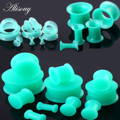 Alisouy 1Pair Flexible Silicone Green Ear Plugs and Tunnels Ear Gauge Plug Tunnel Body Jewelry Piercing Stretcher Expanders