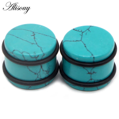 2PCS Natural Stone Ear Plugs Gauges Women Men Earrings Ear Flesh Tunnel Expander Ear Stretcher Body Piercing Jewelry 5mm-16mm