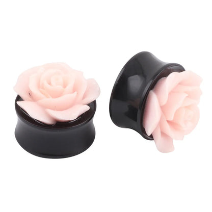 Alisouy 1 Pair Pink Rose Flower Ear Plug Acrylic Flesh Ear Plug Tunnel Ear Expander Gauges Body Piercing Jewelry