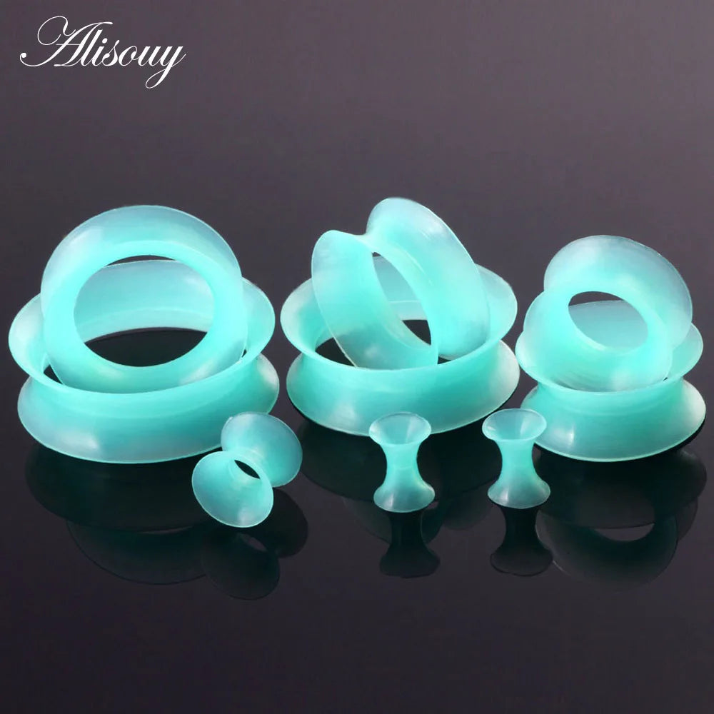 Alisouy 1Pair Flexible Silicone Green Ear Plugs and Tunnels Ear Gauge Plug Tunnel Body Jewelry Piercing Stretcher Expanders