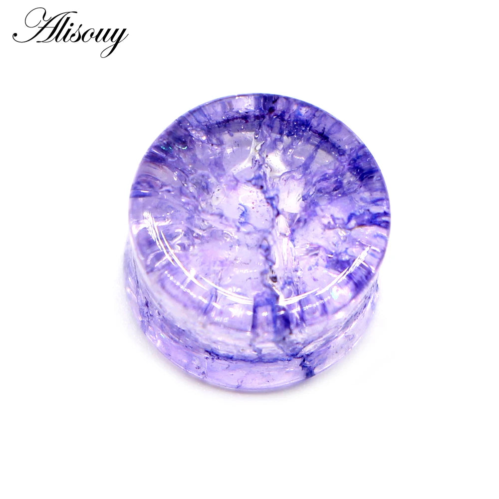 Alisouy 2pcs Crack Ear Expander Body Piercing Jewelry Organic Shattered Glass Ear Saddle Plugs Double Flared Tunnel Gauges