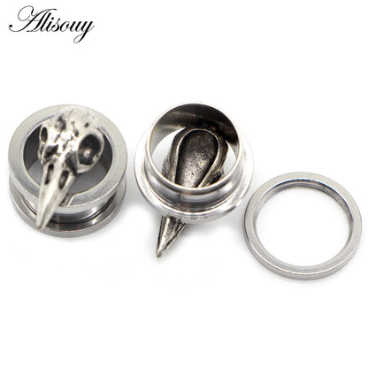 Alisouy 2pcs Piercing Ear Gauges Expander Stainless Steel Dinosaur Earrings Plugs Tunnels Screw Fashion Piercing Body Jewelry