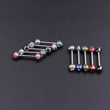 1Pc 10 Styles 1.2*10+4mm Zircon Ball Party Friendly Tongue Ring / Straight Barbell - Barbell Body Jewelry