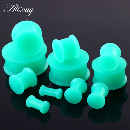 Alisouy 1Pair Flexible Silicone Green Ear Plugs and Tunnels Ear Gauge Plug Tunnel Body Jewelry Piercing Stretcher Expanders