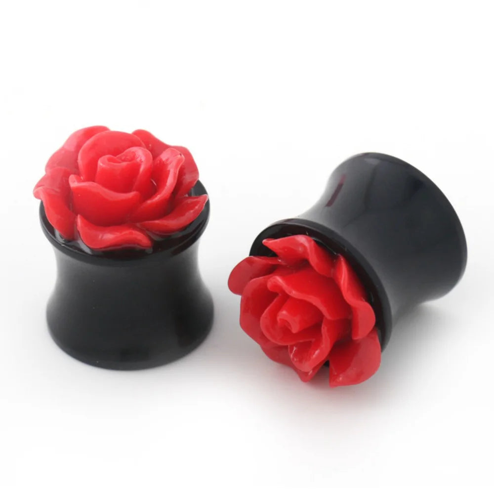 Alisouy 1 Pair Pink Rose Flower Ear Plug Acrylic Flesh Ear Plug Tunnel Ear Expander Gauges Body Piercing Jewelry