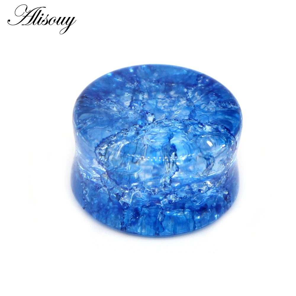 Alisouy 2pcs Crack Ear Expander Body Piercing Jewelry Organic Shattered Glass Ear Saddle Plugs Double Flared Tunnel Gauges
