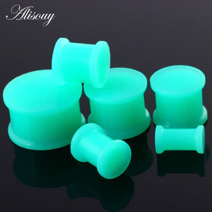 Alisouy 1Pair Flexible Silicone Green Ear Plugs and Tunnels Ear Gauge Plug Tunnel Body Jewelry Piercing Stretcher Expanders