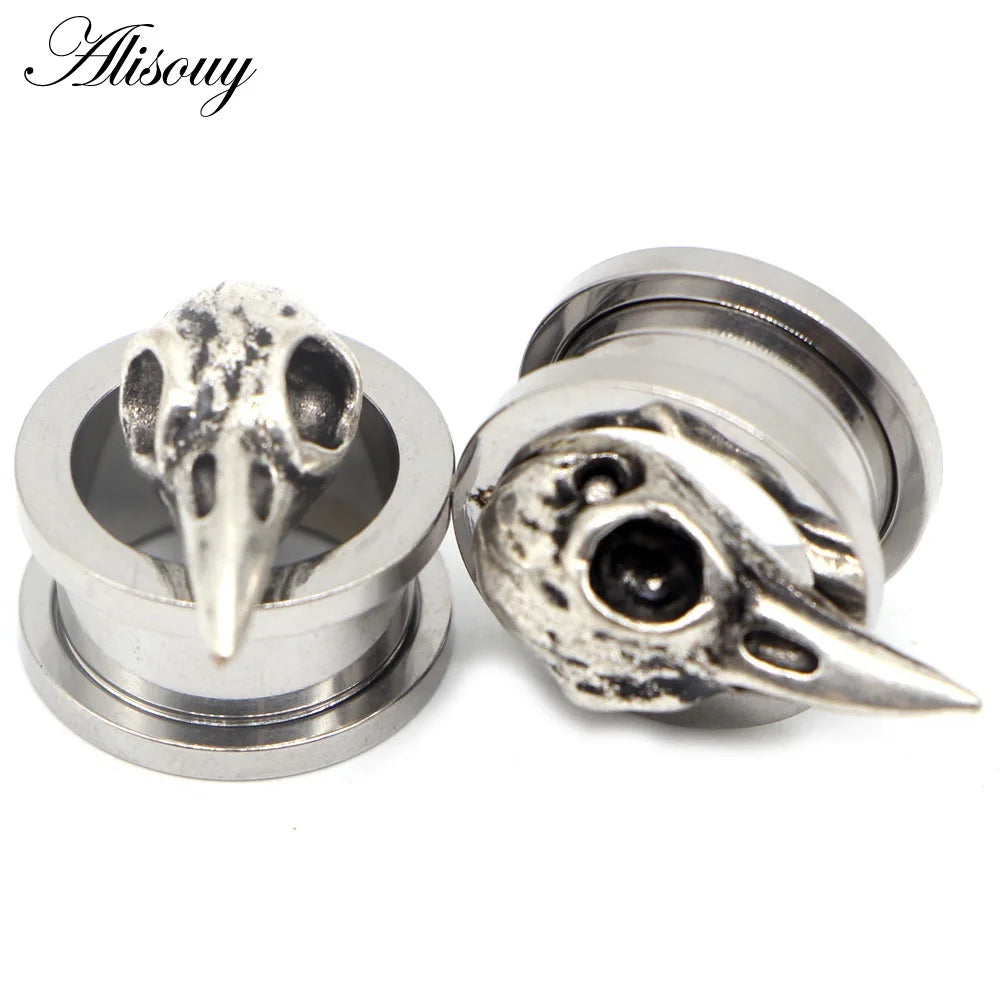 Alisouy 2pcs Piercing Ear Gauges Expander Stainless Steel Dinosaur Earrings Plugs Tunnels Screw Fashion Piercing Body Jewelry