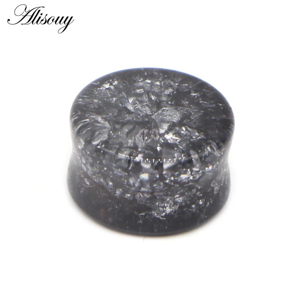 Alisouy 2pcs Crack Ear Expander Body Piercing Jewelry Organic Shattered Glass Ear Saddle Plugs Double Flared Tunnel Gauges