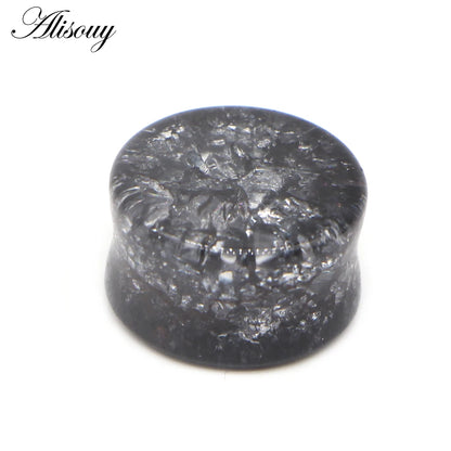 Alisouy 2pcs Crack Ear Expander Body Piercing Jewelry Organic Shattered Glass Ear Saddle Plugs Double Flared Tunnel Gauges