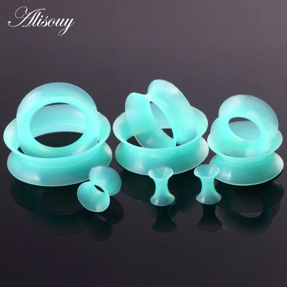Alisouy 1Pair Flexible Silicone Green Ear Plugs and Tunnels Ear Gauge Plug Tunnel Body Jewelry Piercing Stretcher Expanders