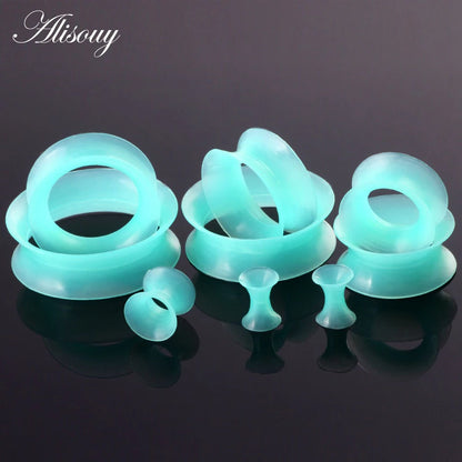 Alisouy 1Pair Flexible Silicone Green Ear Plugs and Tunnels Ear Gauge Plug Tunnel Body Jewelry Piercing Stretcher Expanders