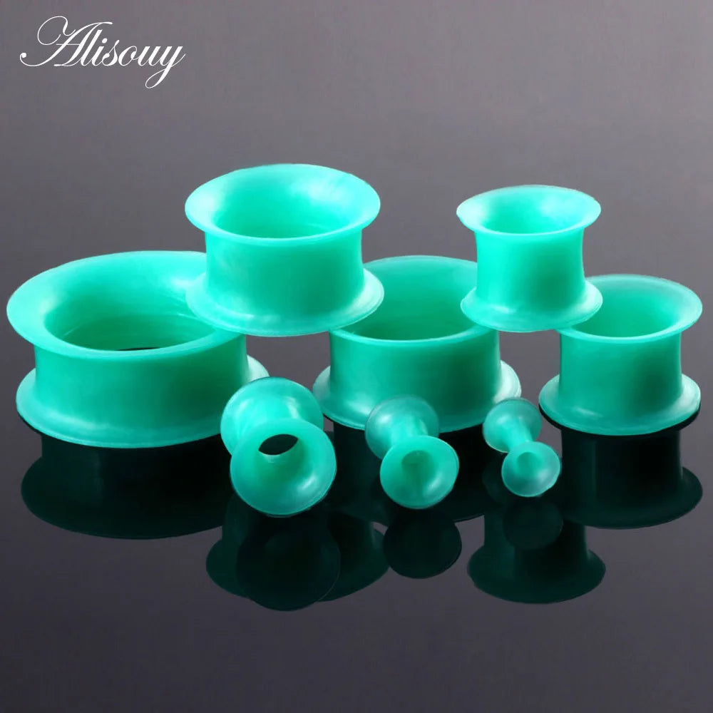 Alisouy 1Pair Flexible Silicone Green Ear Plugs and Tunnels Ear Gauge Plug Tunnel Body Jewelry Piercing Stretcher Expanders