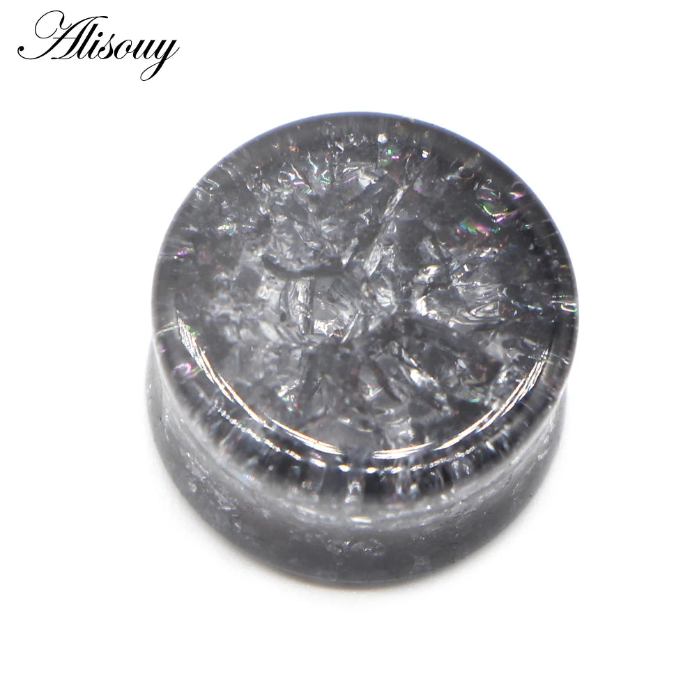 Alisouy 2pcs Crack Ear Expander Body Piercing Jewelry Organic Shattered Glass Ear Saddle Plugs Double Flared Tunnel Gauges