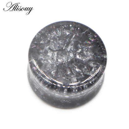 Alisouy 2pcs Crack Ear Expander Body Piercing Jewelry Organic Shattered Glass Ear Saddle Plugs Double Flared Tunnel Gauges
