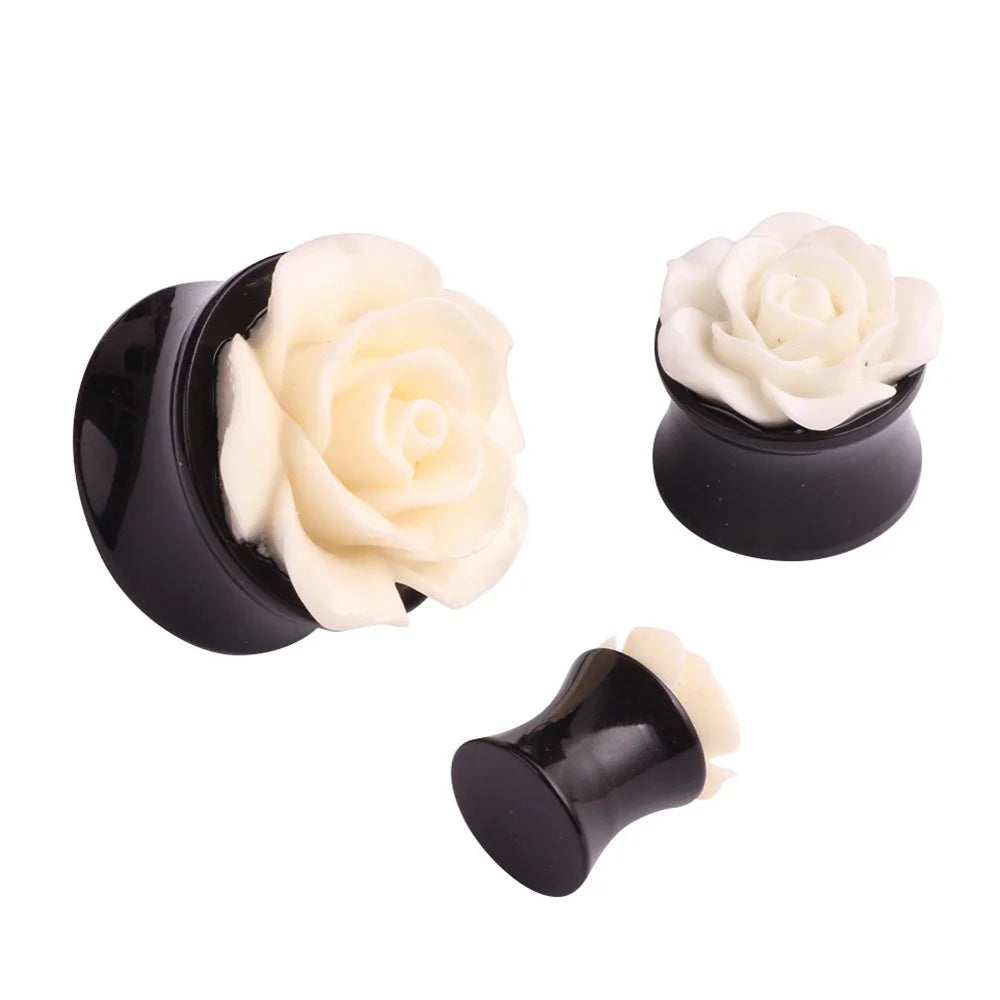 Alisouy 1 Pair Pink Rose Flower Ear Plug Acrylic Flesh Ear Plug Tunnel Ear Expander Gauges Body Piercing Jewelry