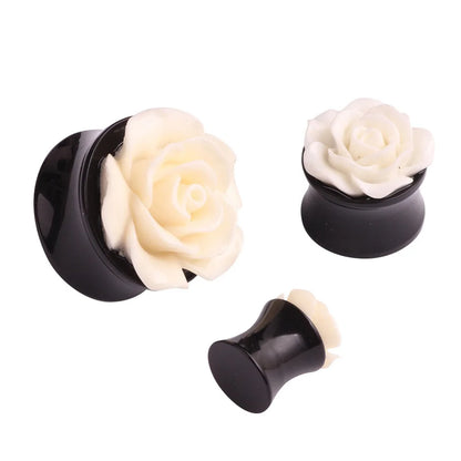 Alisouy 1 Pair Pink Rose Flower Ear Plug Acrylic Flesh Ear Plug Tunnel Ear Expander Gauges Body Piercing Jewelry