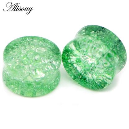 Alisouy 2pcs Crack Ear Expander Body Piercing Jewelry Organic Shattered Glass Ear Saddle Plugs Double Flared Tunnel Gauges