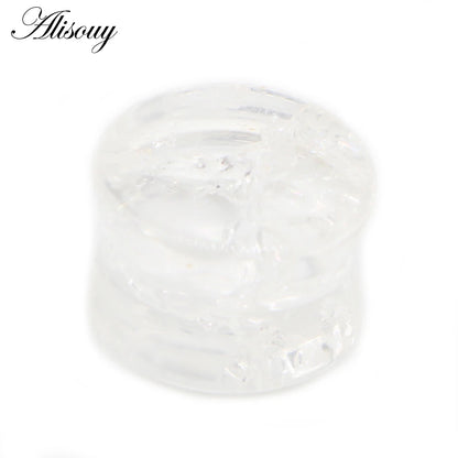 Alisouy 2pcs Crack Ear Expander Body Piercing Jewelry Organic Shattered Glass Ear Saddle Plugs Double Flared Tunnel Gauges