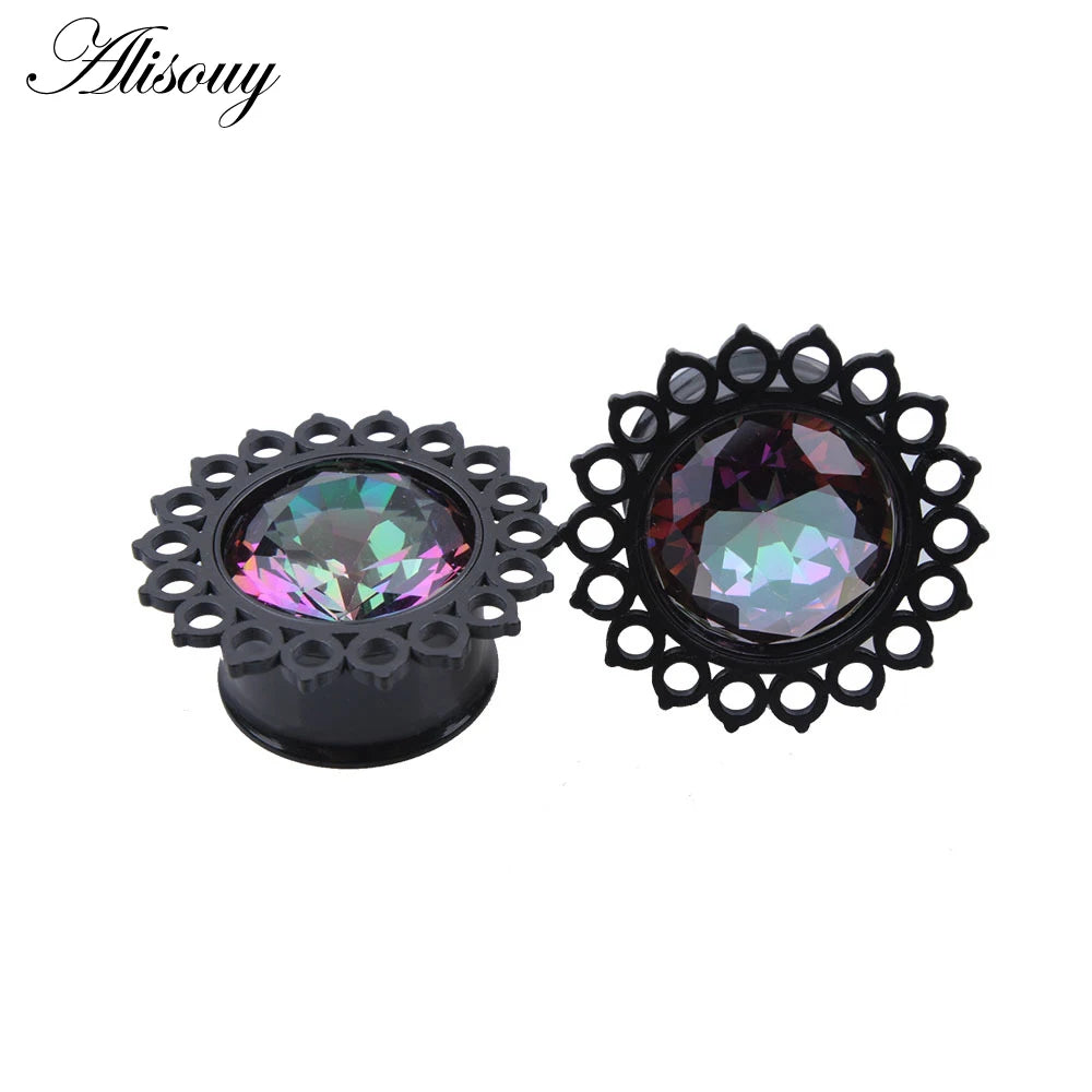 Alisouy 1 Pair Surgical Stainless Steel Gauge Earrings Black Ear Plug Tunnel Piercing Body Jewelry Single Flared Ear Expander