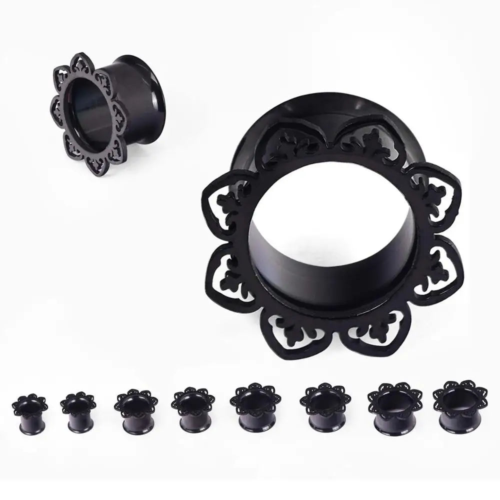 Alisouy 1 Pair Surgical Stainless Steel Gauge Earrings Black Ear Plug Tunnel Piercing Body Jewelry Single Flared Ear Expander