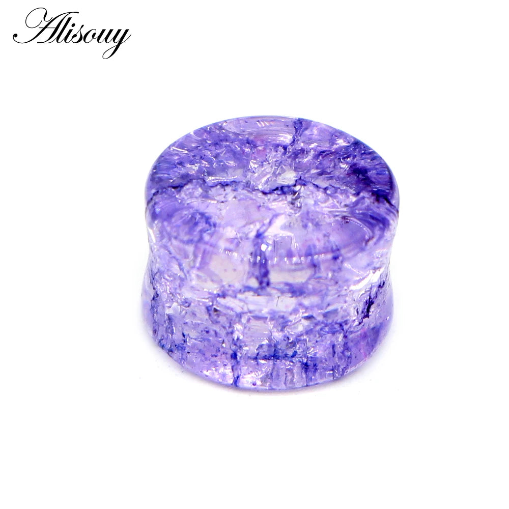 Alisouy 2pcs Crack Ear Expander Body Piercing Jewelry Organic Shattered Glass Ear Saddle Plugs Double Flared Tunnel Gauges