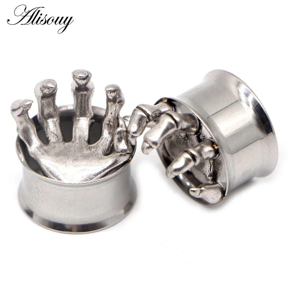 Alisouy 2pcs Piercing Ear Gauges Expander Stainless Steel Dinosaur Earrings Plugs Tunnels Screw Fashion Piercing Body Jewelry