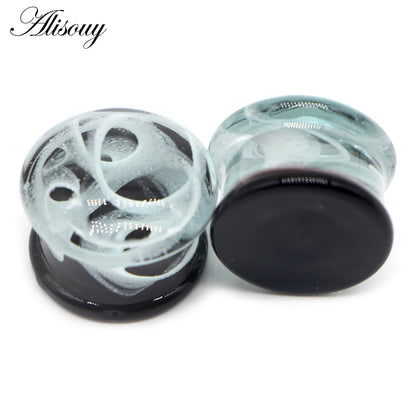 Alisouy 2PCS Fashion Round Blue Milky Way Glass Ear Piercing Plugs Strechers Fake Earrrings Romantic Gift For Unisex 6mm to 25mm