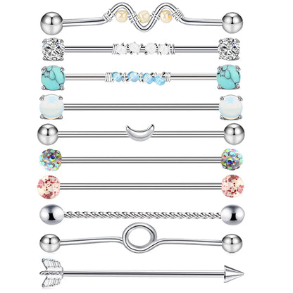 14G Industrial Piercing Barbells Jewelry Surgical Steel CZ Marble Pearl Style for Women Men Cartilage Earring Body Piercing