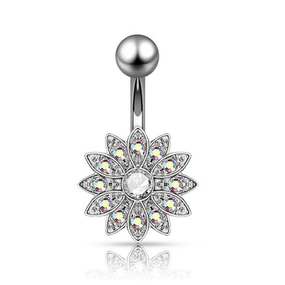 14G Surgical Steel Dangle Navel Belly Button Ring Bar Curved Barbell Body Piercing Jewelry for Women Crystal CZ Ball Screw