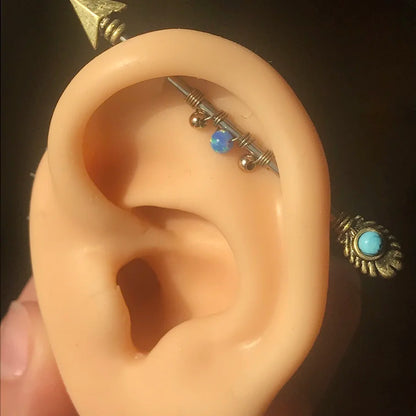 Opal Industrial Piercing 14G Stainless Steel 38mm Arrow Dangle Barbell Bar Helix Daith Conch Earring Body Jewelry