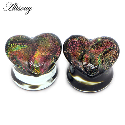 Alisouy 2PCS Fashion Round Blue Milky Way Glass Ear Piercing Plugs Strechers Fake Earrrings Romantic Gift For Unisex 6mm to 25mm