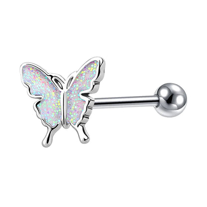 Starbeauty New Rainbow Sequins Butterfly Tongue Piercing Barbell 14G Tongue Rings Surgical Steel Bars Tounge Ring Unisex Jewelry