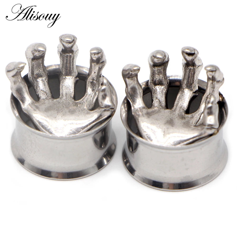 Alisouy 2pcs Piercing Ear Gauges Expander Stainless Steel Dinosaur Earrings Plugs Tunnels Screw Fashion Piercing Body Jewelry