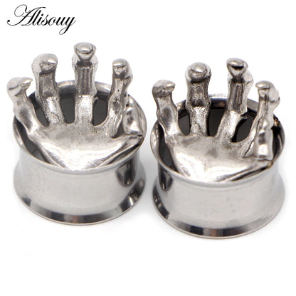 Alisouy 2pcs Piercing Ear Gauges Expander Stainless Steel Dinosaur Earrings Plugs Tunnels Screw Fashion Piercing Body Jewelry