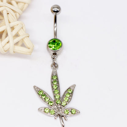 Gaby CZ Dangle Gem Maple Leaf Body Piercing Jewelry 316L Surgical Steel Belly Rings for Wedding and Engagement Stainless Steel
