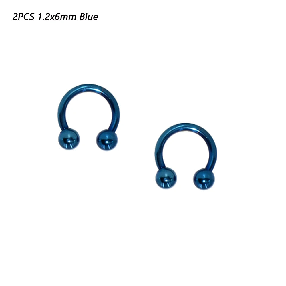 2 Pcs Stainless Steel Nostril Nose Ring Lip Rings Earrings Circular Piercing Ball Horseshoe Hoop Ring Piercing Body Jewelry