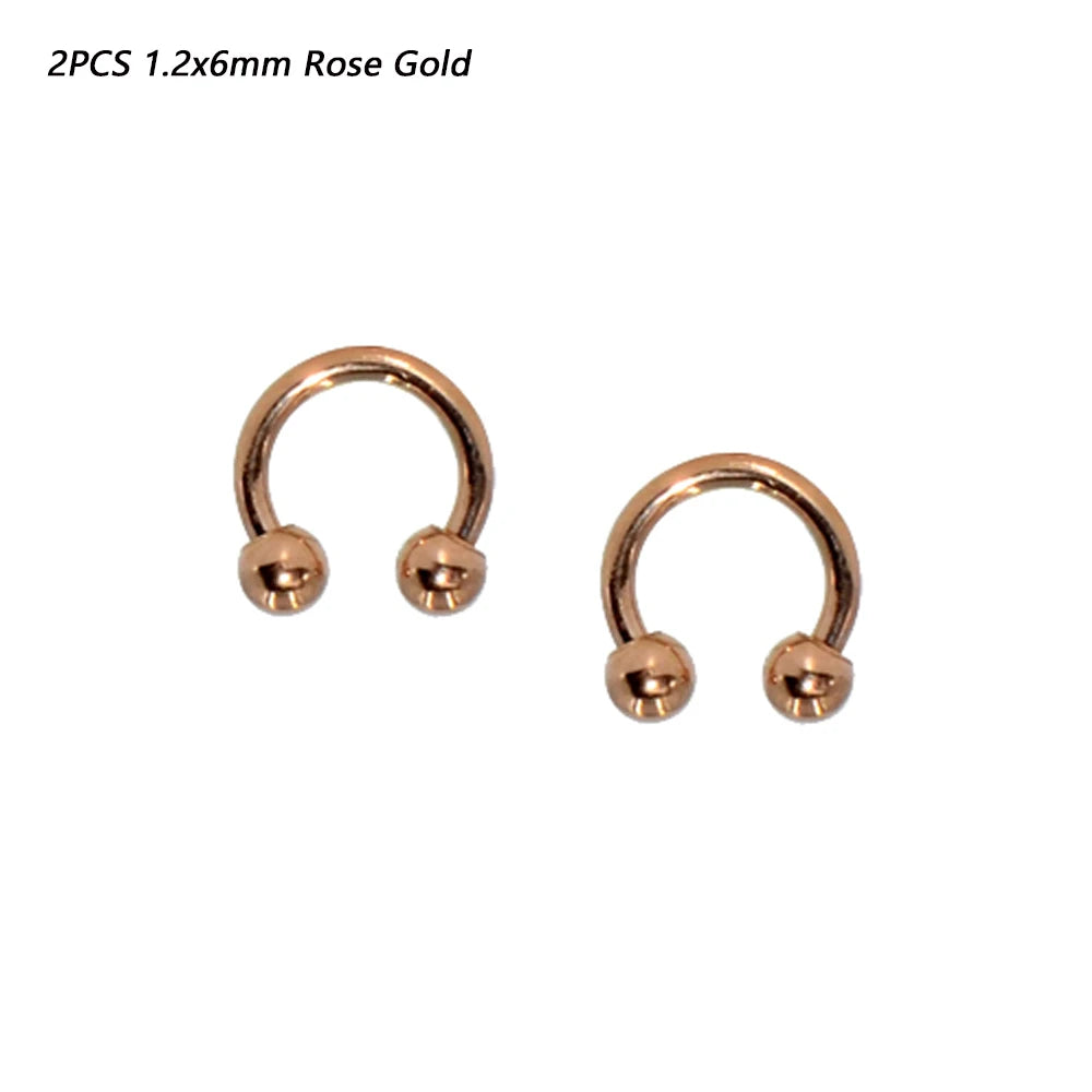 2 Pcs Stainless Steel Nostril Nose Ring Lip Rings Earrings Circular Piercing Ball Horseshoe Hoop Ring Piercing Body Jewelry