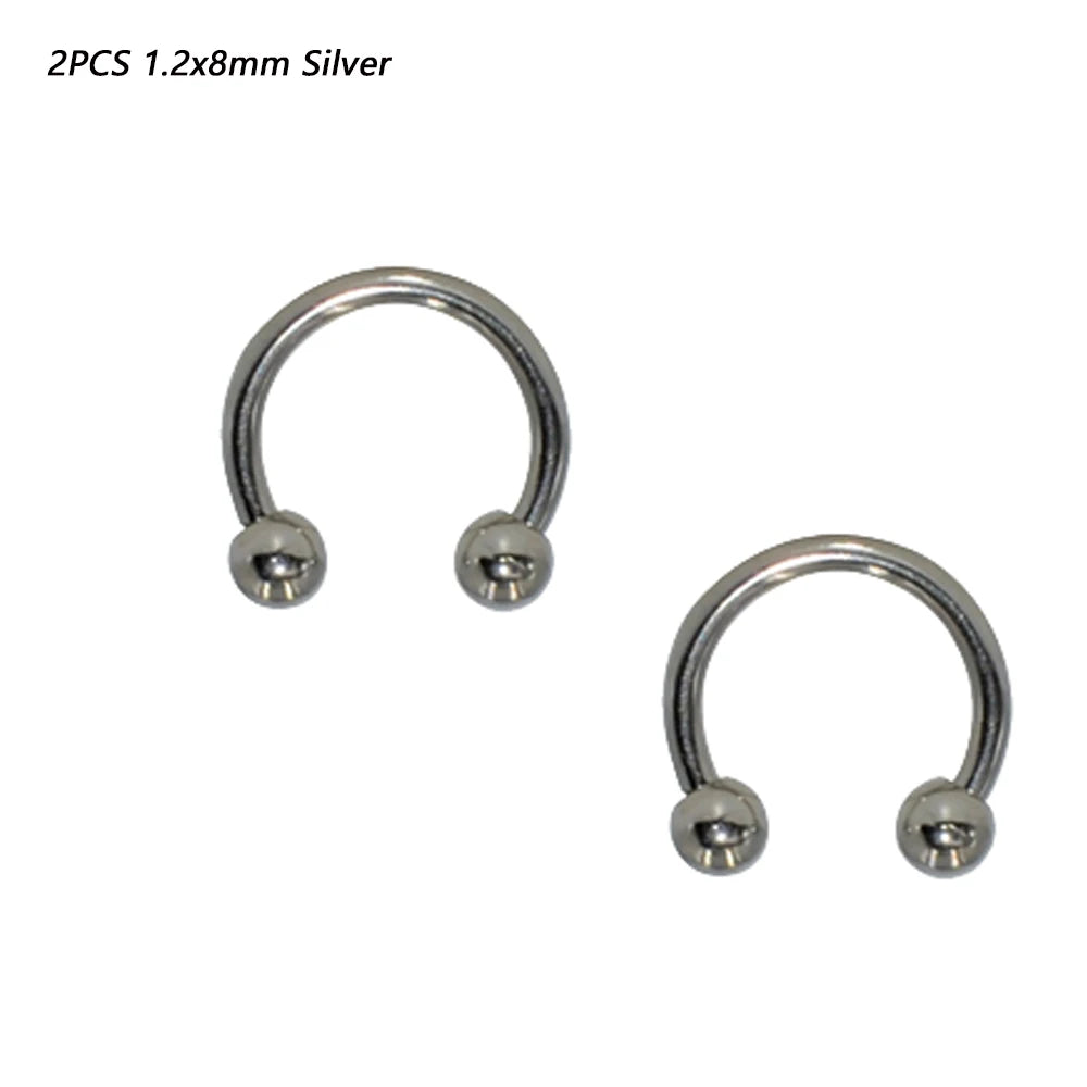 2 Pcs Stainless Steel Nostril Nose Ring Lip Rings Earrings Circular Piercing Ball Horseshoe Hoop Ring Piercing Body Jewelry