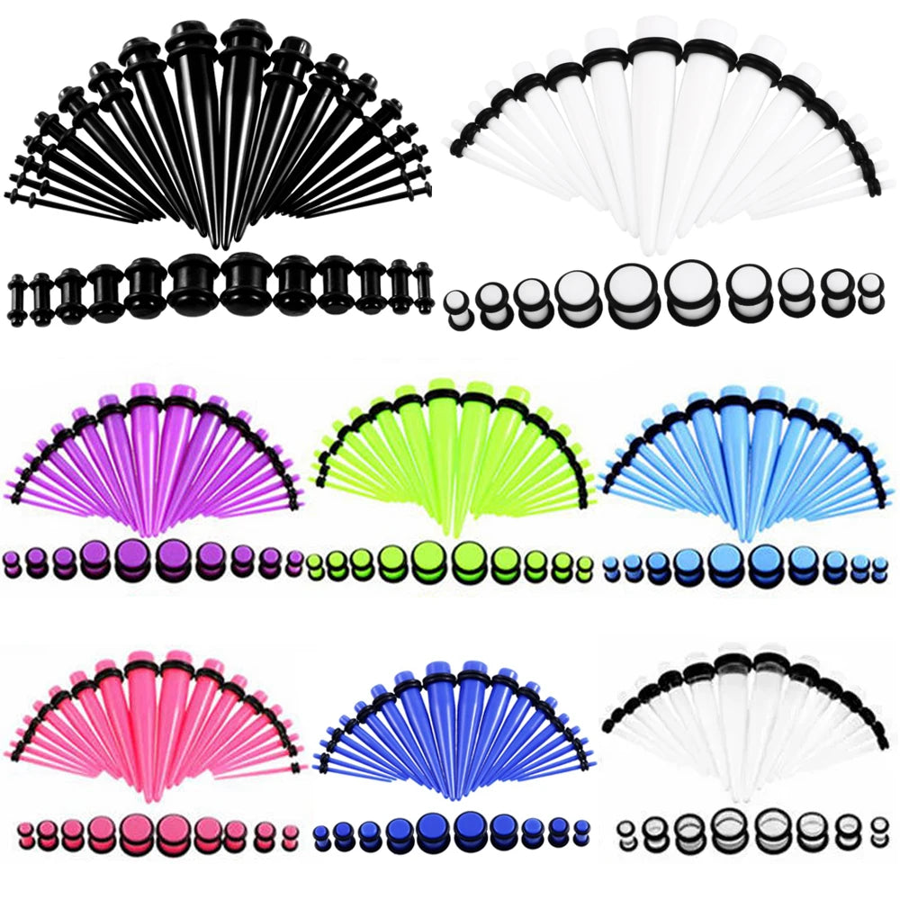 36pcs/lot Acrylic Ear Gauge Taper and Plug Stretching Kits Mixed Color Ear Flesh Tunnel Expansion Body Piercing Jewelry 14G-00G