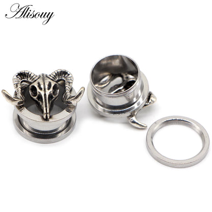 Alisouy 2pcs Piercing Ear Gauges Expander Stainless Steel Dinosaur Earrings Plugs Tunnels Screw Fashion Piercing Body Jewelry