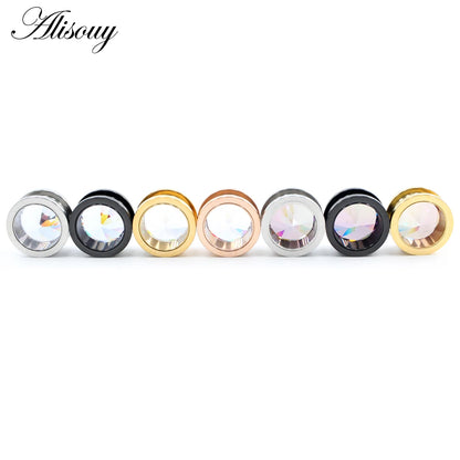 Alisouy 2pcs Stainless Steel Zirconia Crystal Screw Ear Tunnels Plugs Expander Stretcher Gauges Earrings Body Piercing Jewelry